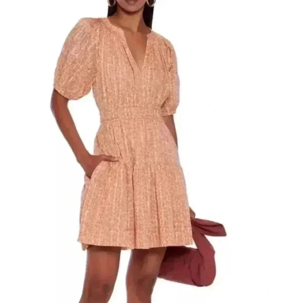 Ulla Johnson Mariana cotton Leopard Print Dress Sz 10 Summer Cocktail peach sun